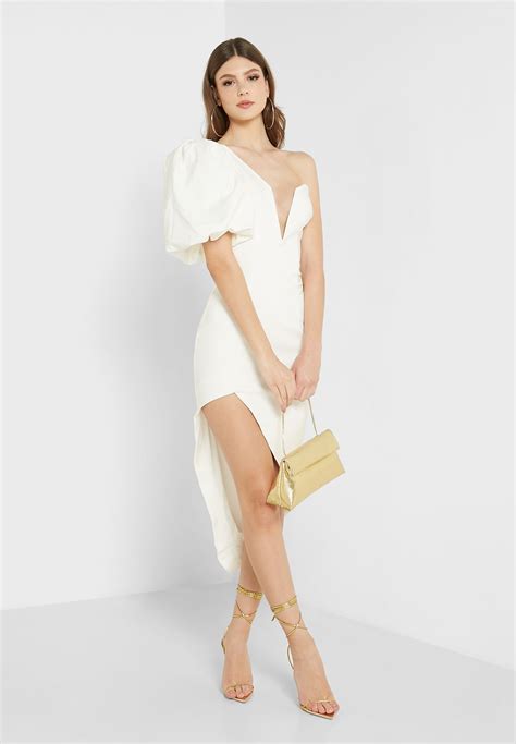 Buy Miss Pap White One Shoulder Balloon Sleeve Asymmetric Dress For