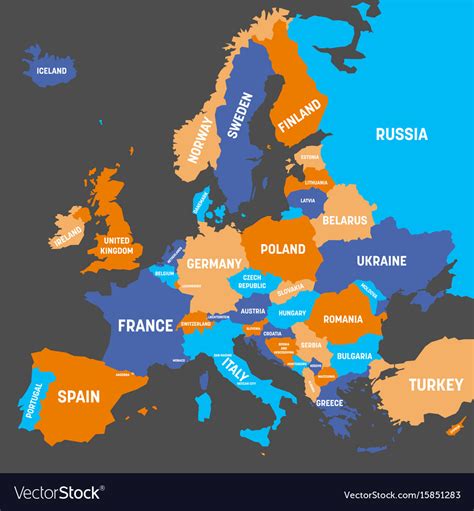 Political Map Of Europe Continent In Four Colors Vector Image