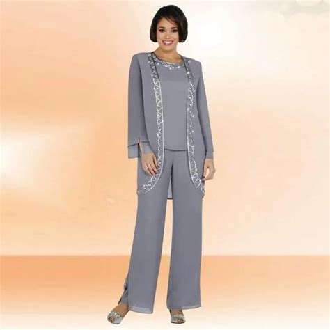hot mother of the bride pant suit for weddings long sleeve evening pant suits for women gray