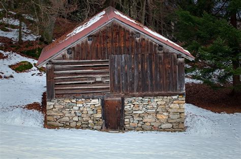 Free Images Snow Winter Wood Building Barn Home Stone Shed