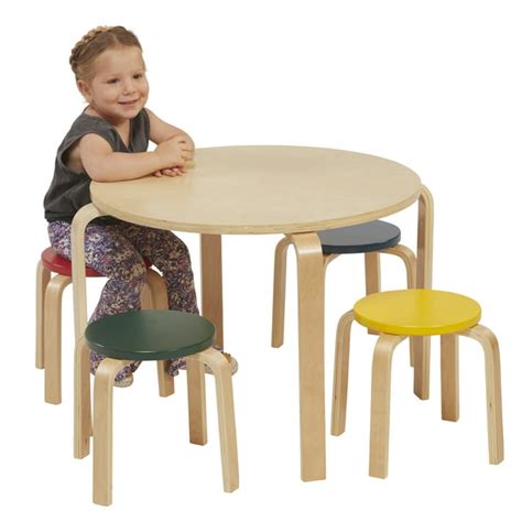 Ecr4kids Bentwood Round Table And Stools Furniture Set Kids Wooden