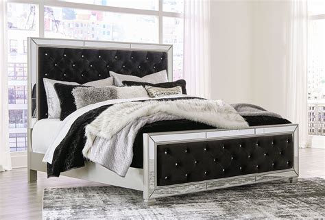 Lindenfield Panel Bedroom Set W Black Velvet Bed By Signature Design