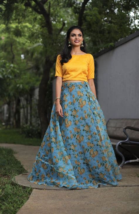 Banarasi Crop Top With Floral Organza Crop Top And Skirt Measurements
