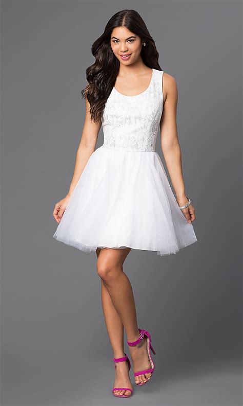 Short White Lace Top Party Dress Promgirl