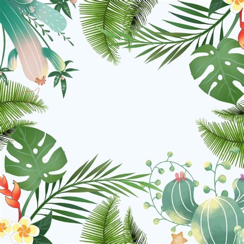 Hand Drawn Cartoon Tropical Plants Background Hand Painted Texture