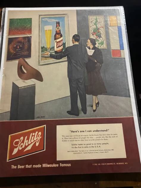 Vintage 1952 Schlitz Beer Couple In Museum Ad 999 Picclick