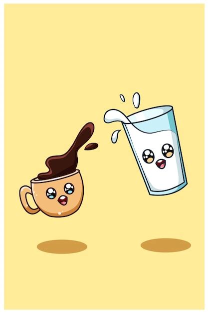 Premium Vector A Cute And Happy Coffee And Milk Cartoon Illustration