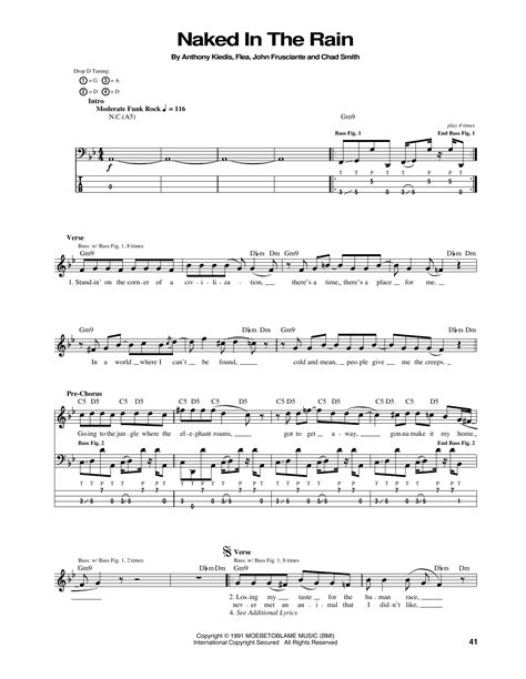 Naked In The Rain Sheet Music Red Hot Chili Peppers Bass Guitar Tab
