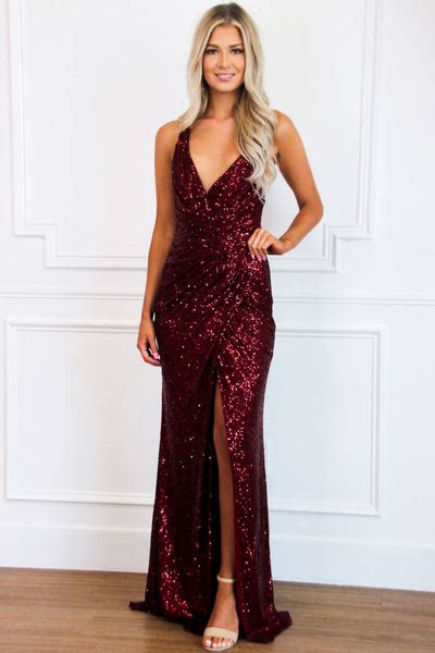 Bella And Bloom Boutique Raise The Bar Sequin Formal Dress Burgundy
