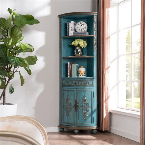 Luxury Adame Vintage Rustic Tall Corner Cabinet Curio Antique Carved