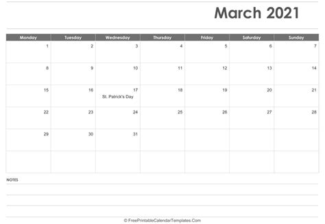 March 2021 Calendar Printable With Holidays