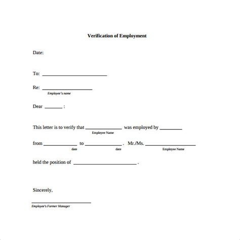 Free Printable Employment Verification Form