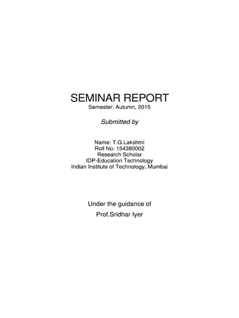 Fillable Online Seminar Report Educational Technology Iit Bombay Fax