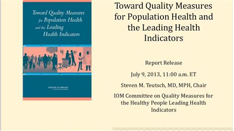 Report Release Toward Quality Measures For Population Health And The