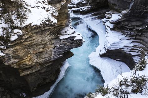 Athabasca Falls In Winter Jasper National Park Alberta Canada Poster