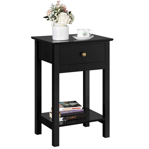 Buy Yaheetech Black Bedside Table With Drawer And Bottom Storage Shelf