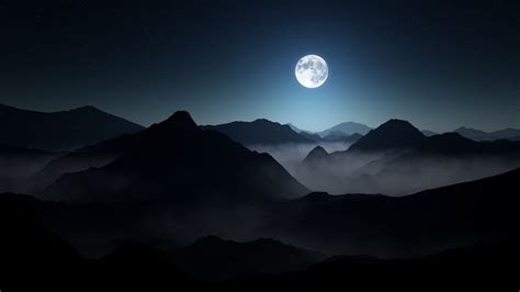 обои 1920x1080 Px темно пейзаж Туман Луна лунный свет Гора