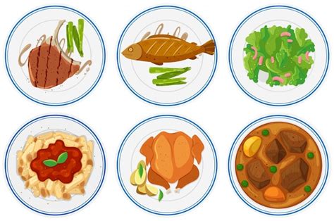Different Types Of Food On The Plates Illustration Stock Images Page