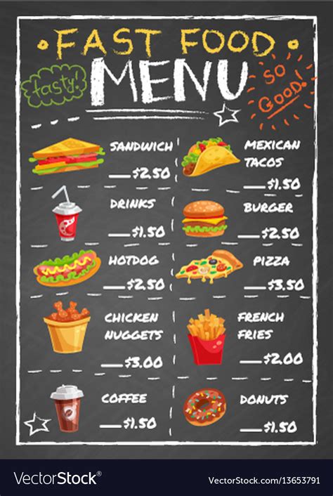 Fast Food Restaurant Menu On Chalkboard Royalty Free Vector