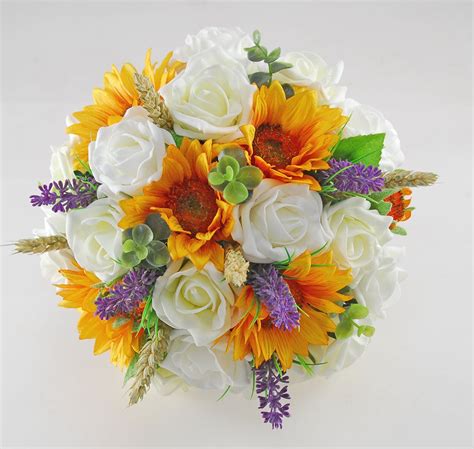 Sunflower Wheat Lavender And Ivory Rose Bridal Wedding