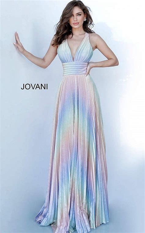 Rainbow Multi Color Flowy Pleated Prom Dress Jovani Prom2020 Jovani