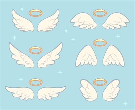 Flying Angel Wings With Gold Nimbus Angelic Wing Cartoon Vector Set By