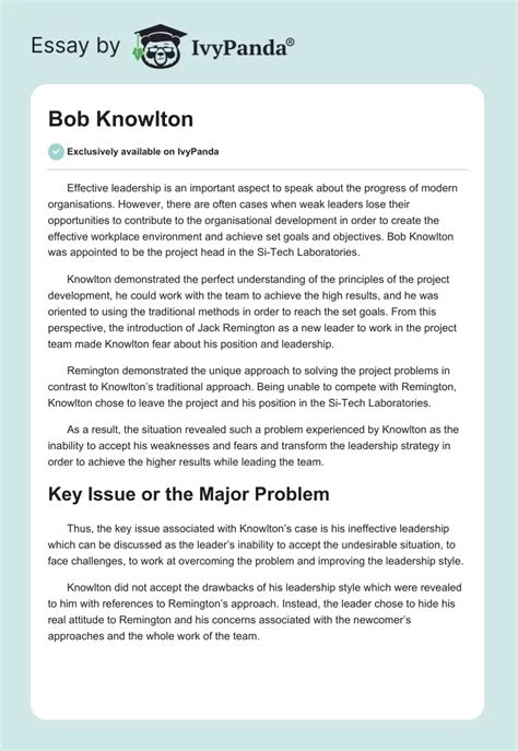 Bob Knowlton 1107 Words Case Study Example
