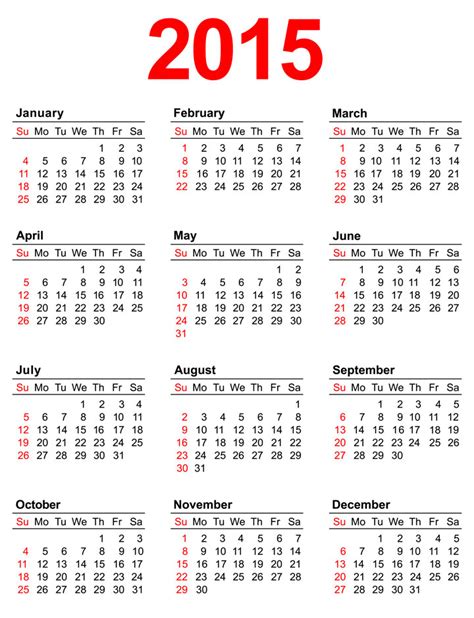 2015 Year Calendar Time Table