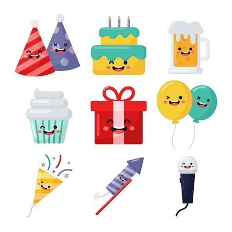Premium Vector Set Of Cute Funny Birthday Icons