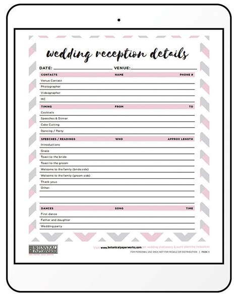 Downloadable Free Printable Wedding Planner Worksheets Printable