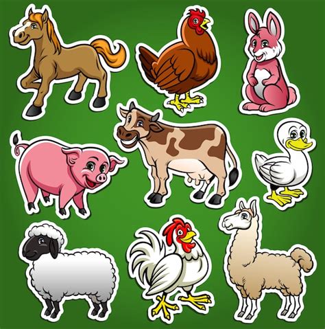 Farm Animals Cartoon Set Premium Vector