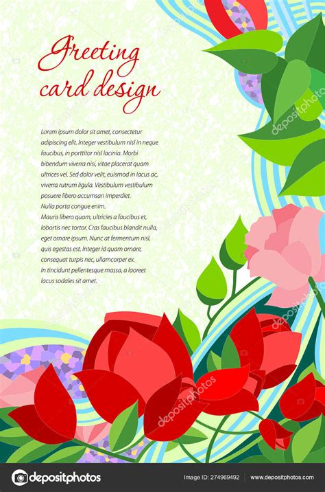 Greeting Card Template Realistic Floral Illustration Bright Colors Text