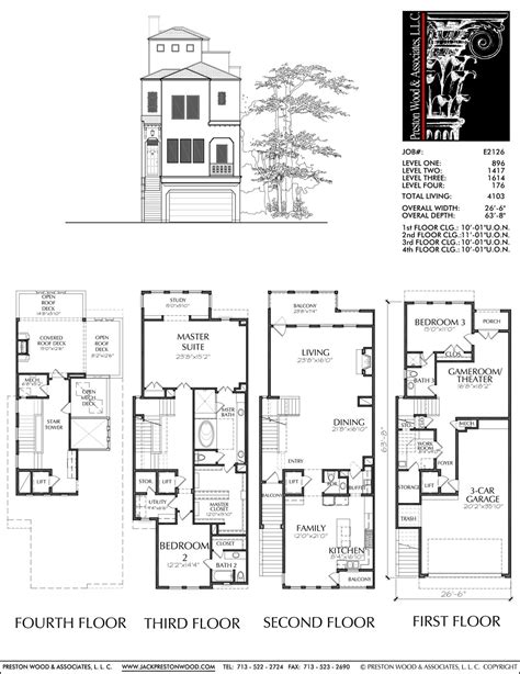 3 12 Story Townhouse Plan E2126 Narrow Lot House Plans Contemporary