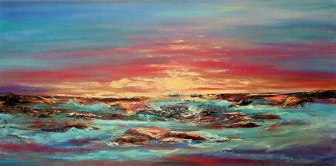 Seascape Blue Abstract Original Painting Sunset Art New Year S Gifts