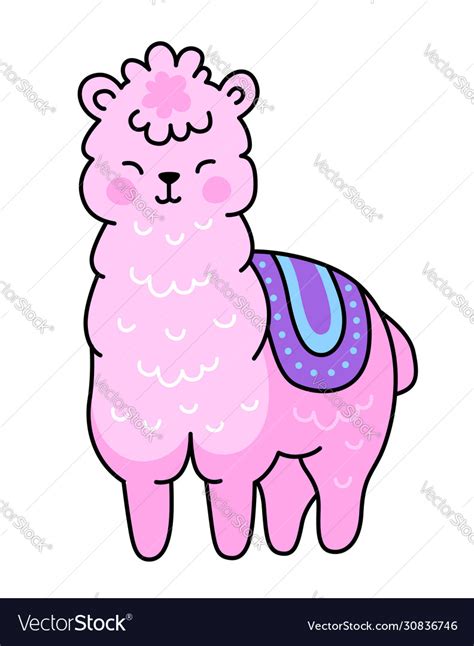 Kawaii Pink Alpaca Cute Llama Simple Royalty Free Vector