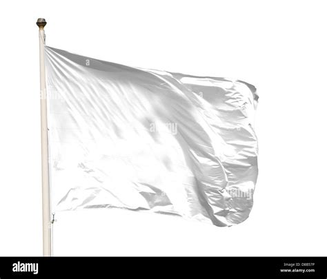 White Flag Waving On The Wind On A White Background Blank Space For