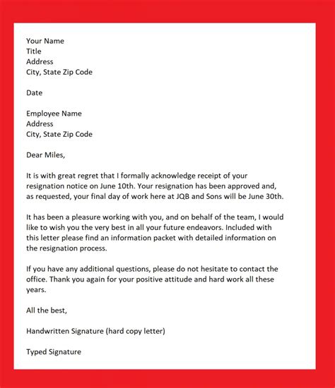 How To Write Resignation Acceptance Letter Template Howtowiki