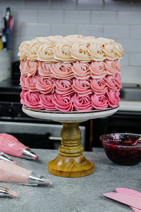 ombre rosette cake easy recipe with step by step video tutorial