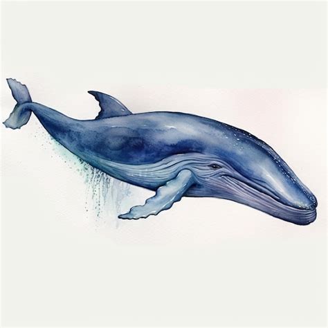 Premium Ai Image Graceful Blue Whale Swimming In Watercolor