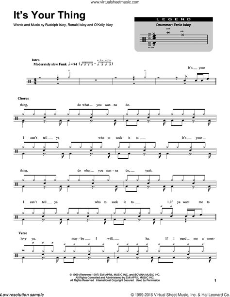 Their influence extends to the beatles and to jimi hendrix , who served time in the isley brothers' band when he was still a scuffling youngster. Brothers - It's Your Thing sheet music for drums PDF