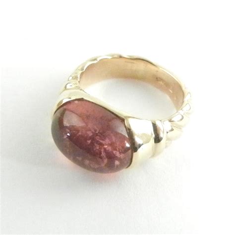 Pink Tourmaline Cabochon Ring Gold Works Usa