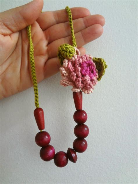 Little Treasures Crocheted Flower And Bead Necklace Magenta