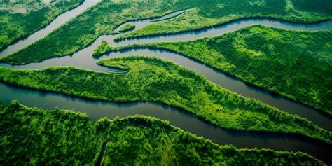 Premium Ai Image Aerial View Of A River Delta With Lush Green