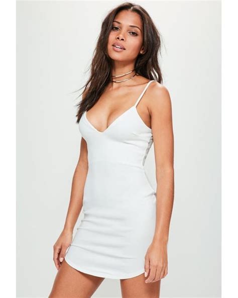 Lyst Missguided White Strappy Plunge Bodycon Dress In White