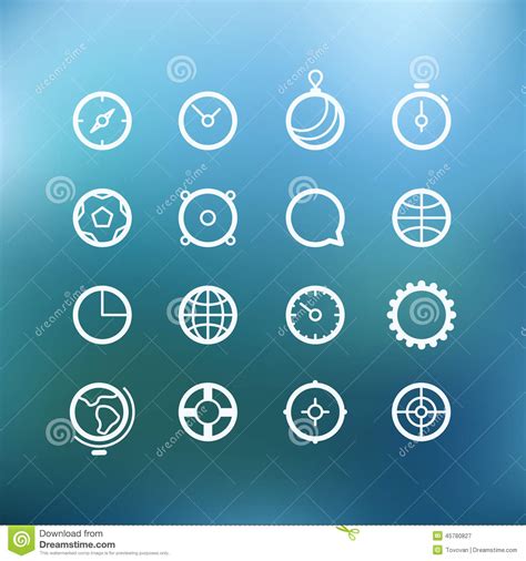 White Circle Icons Clip Art On Color Background Stock