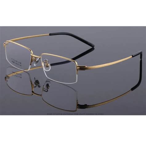 buy 100 pure titanium myopia mens gold eyeglass frame glasses optical half