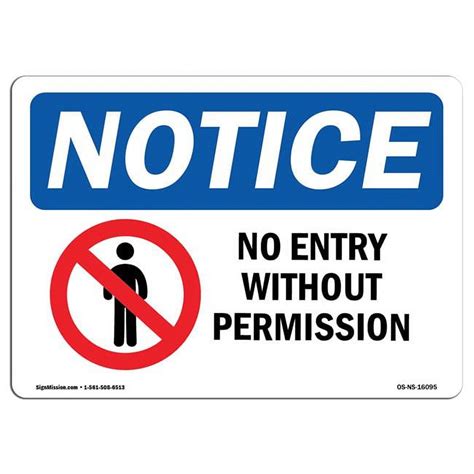 Notice No Entry Without Permission Osha Plastic Sign Walmart