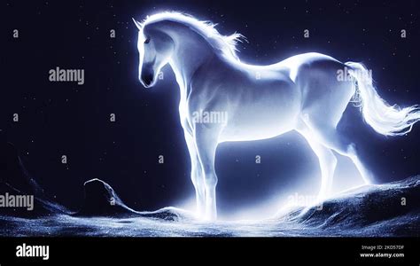 A 3d Illustration Of An Ethereal White Ghost Horse Patronus In The Dark