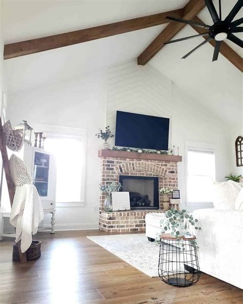 Fireplace With Vaulted Ceiling And Chevron Shiplap Soul Lane
