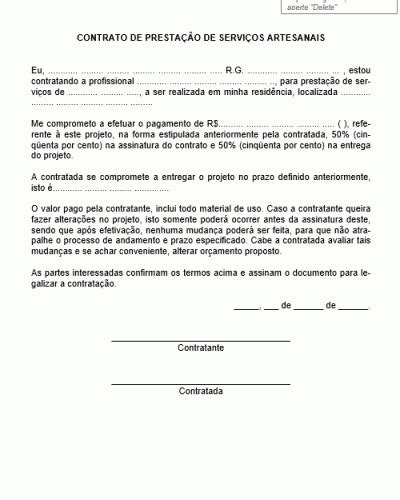 Referência para um Contrato de Prestação de Serviços Artesanais